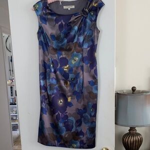 Evan Picone Purple and Blue Floral Midi Dress